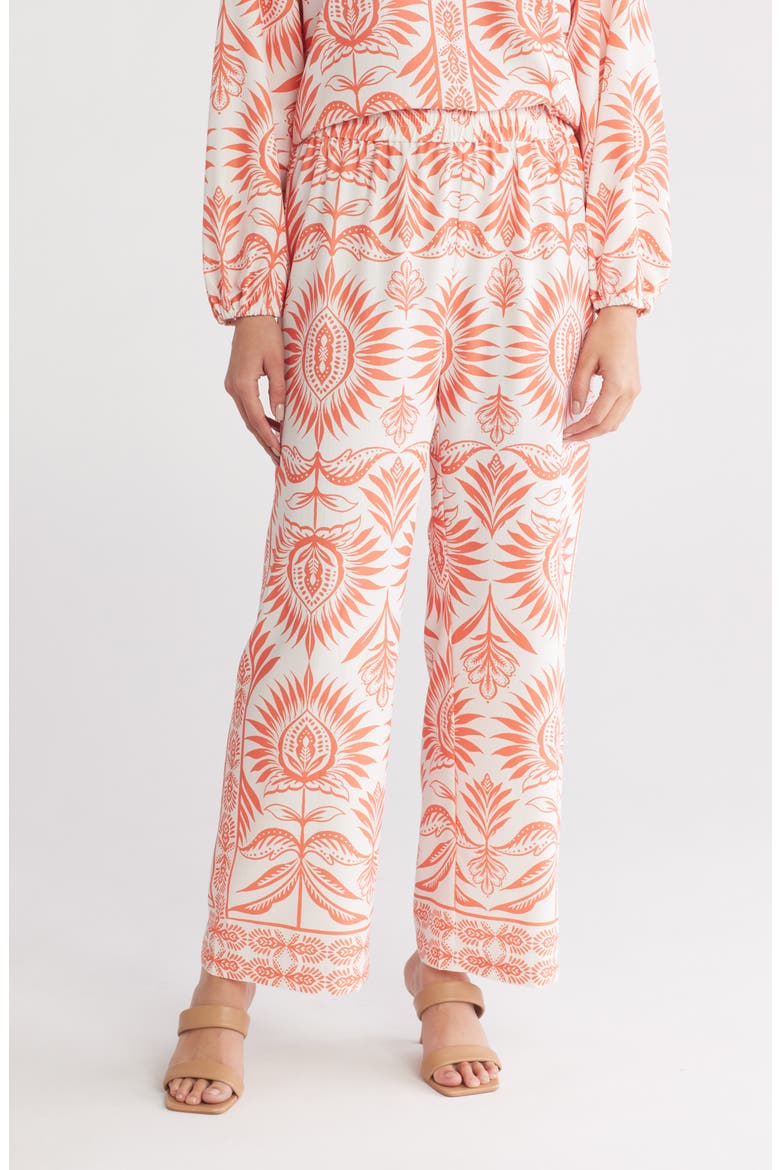 Wide Leg Border Print Pants, Main, color, SUNKISSED ORANGE / IVORY