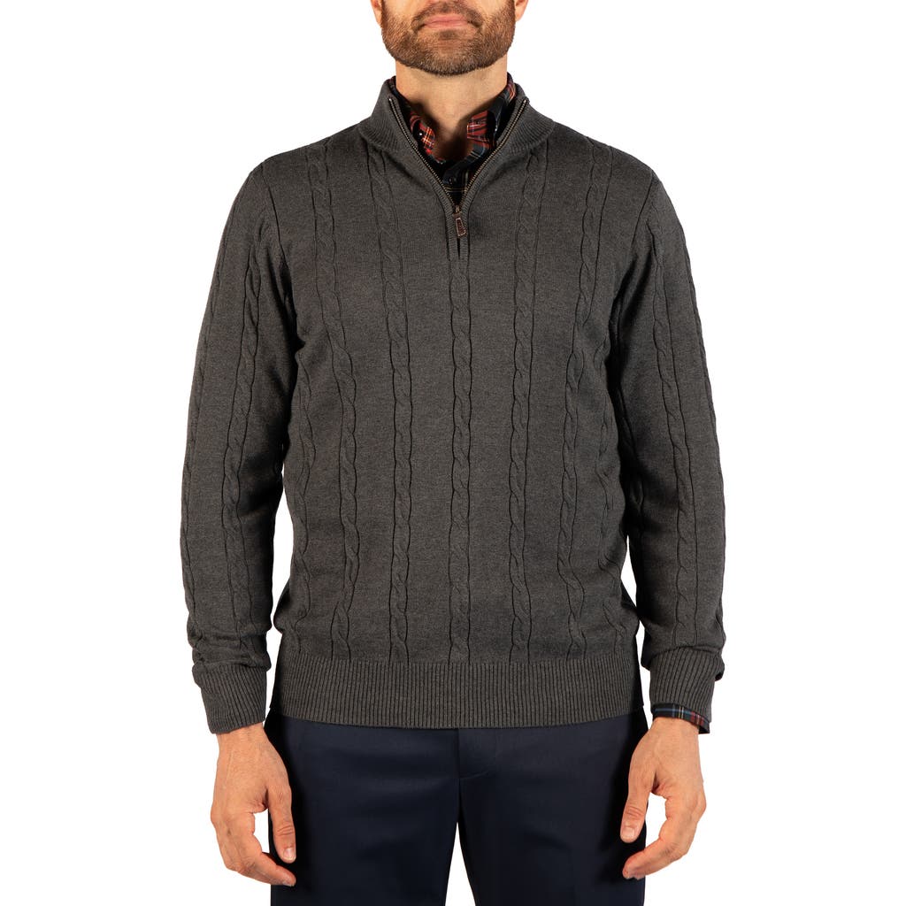 Tailorbyrd Cable Knit Quarter Zip Sweater In Charcoal