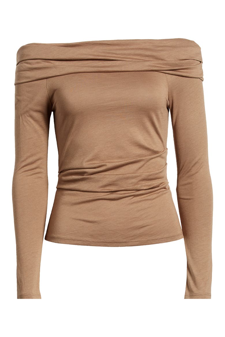 Abana Drape Off the Shoulder Long Sleeve Pima Cotton Blend Top, Alternate, color, TEDDY