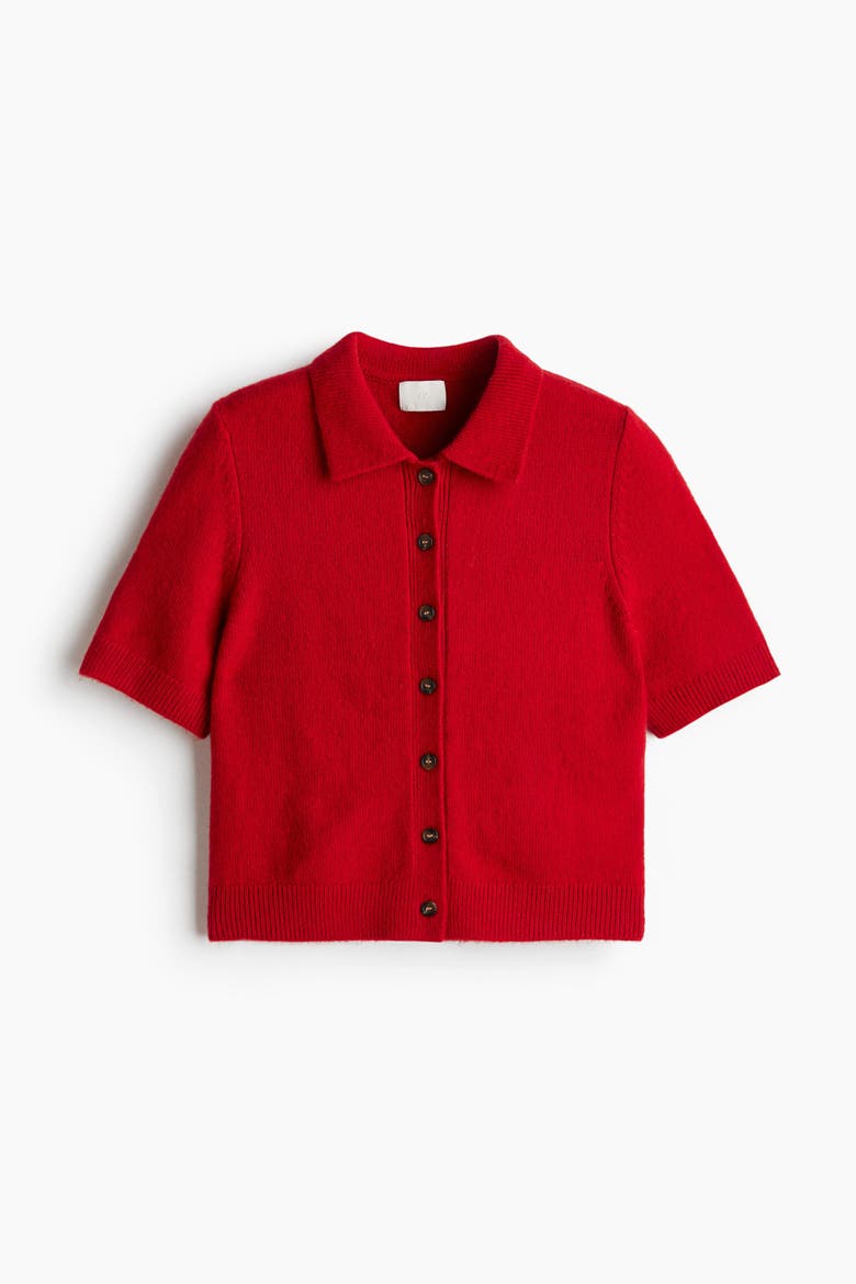 Short-sleeved Collared Cardigan, Alternate, color, Red