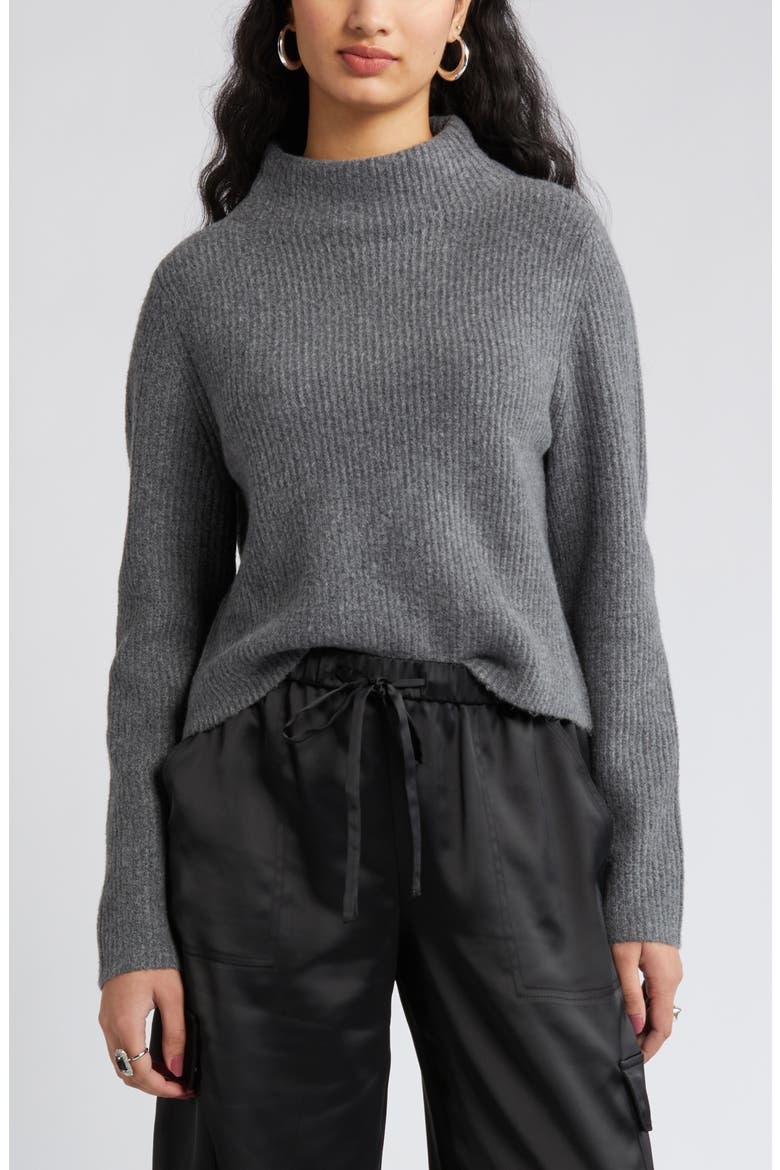 Rib Funnel Neck Sweater, Main, color, GREY MED CHARCOAL HEATHER