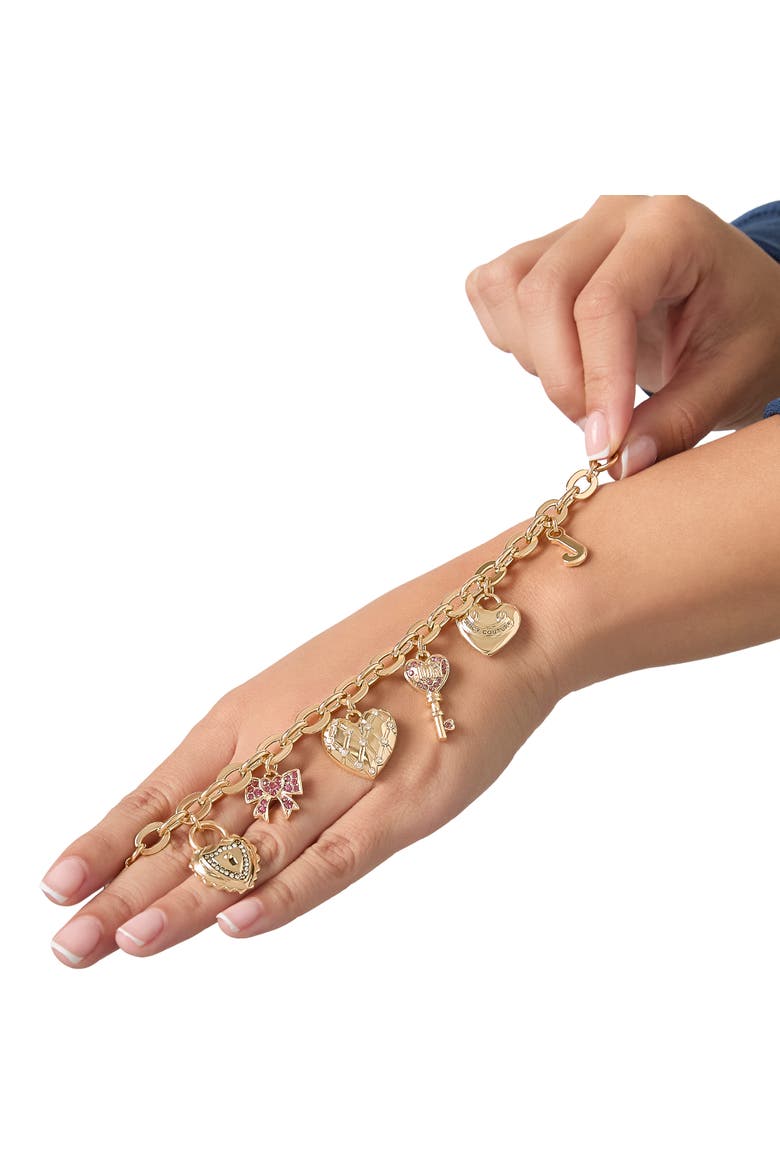 Heart & Key Charm Bracelet, Alternate, color, Gold Tone