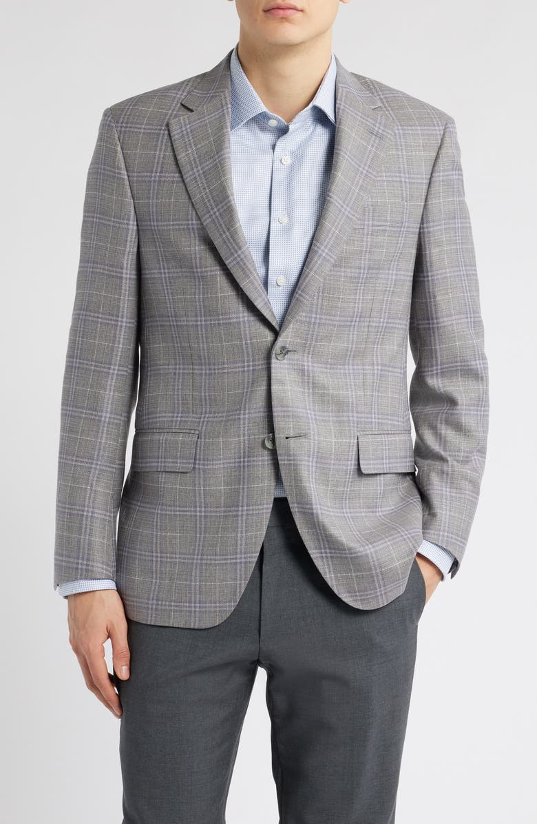 Peter Millar Flynn Classic Fit Plaid Wool Sport Coat, Main, color, Light Grey