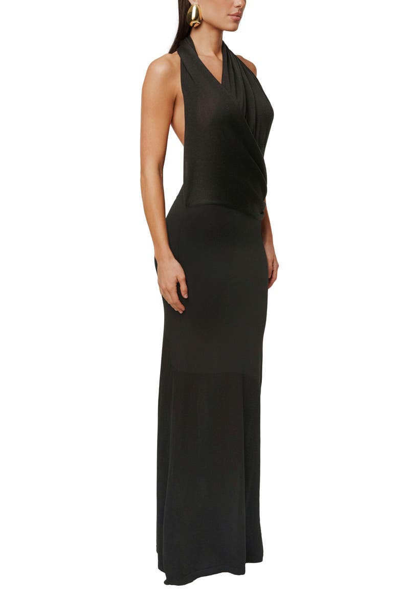 Miranda Draped Asymmetric Halter Neck Dress, Alternate, color, BLACK