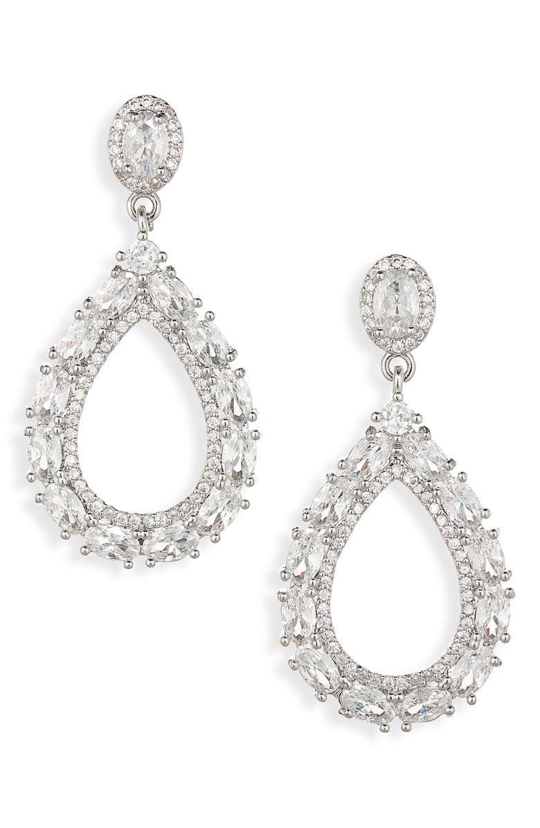 Cara Crystal Open Drop Earrings, Main, color, Silver