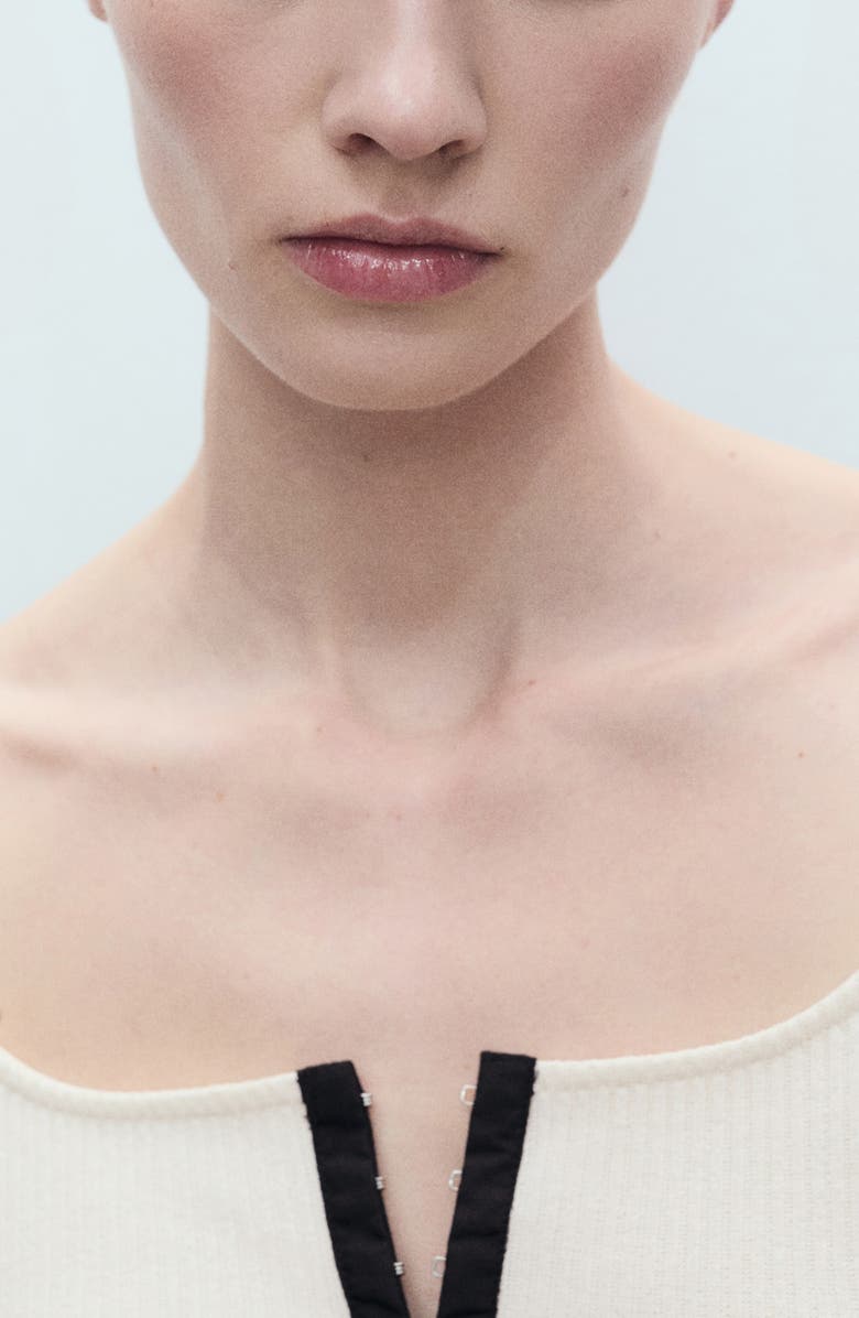 MANGO Contrast Placket Rib Tank, Alternate, color, Ecru