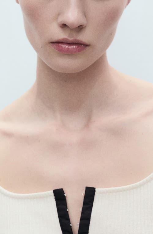 Mango Contrast Placket Rib Tank In White