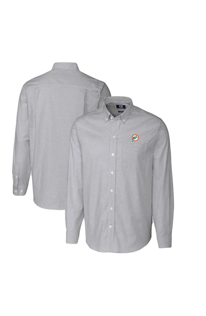Cutter & Buck Men's Cutter & Buck Charcoal Miami Dolphins Throwback Logo Big & Tall Stretch Oxford Stripe Long Sleeve Button Down Shirt, Main, color, 