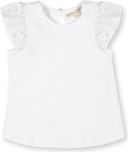 Hope & Henry Kids' Organic Knit Top with Eyelet Flutter Sleeves