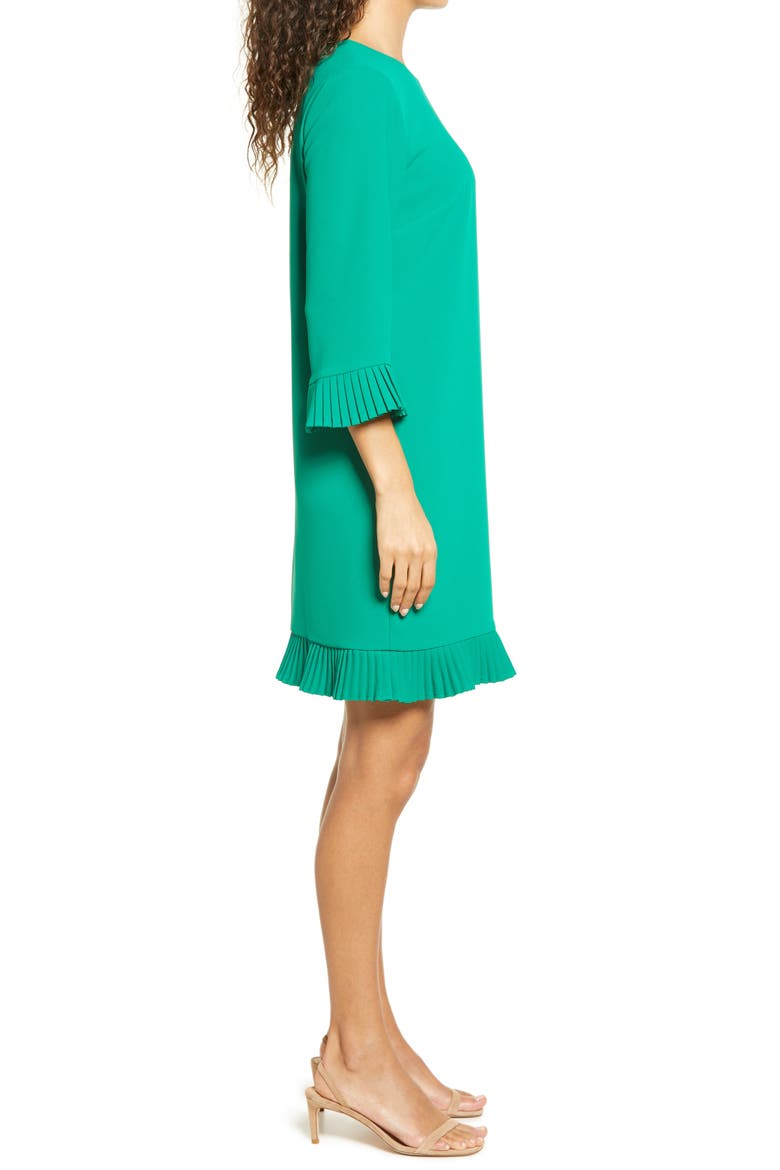 Pleat Detail Moss Crepe Shift Dress, Alternate, color, VIBRANT KELLY
