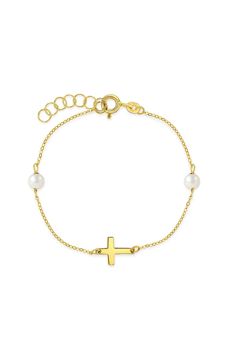 In Season Jewelry 18k Polished Cross Bracelet, Main, color, 