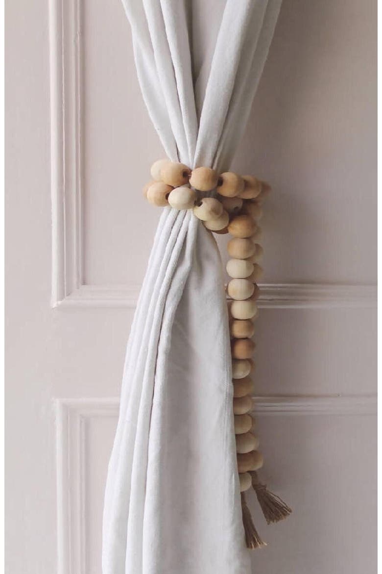 Farmhouse Wooden Beads With Jute Tassels, Alternate, color, Natural