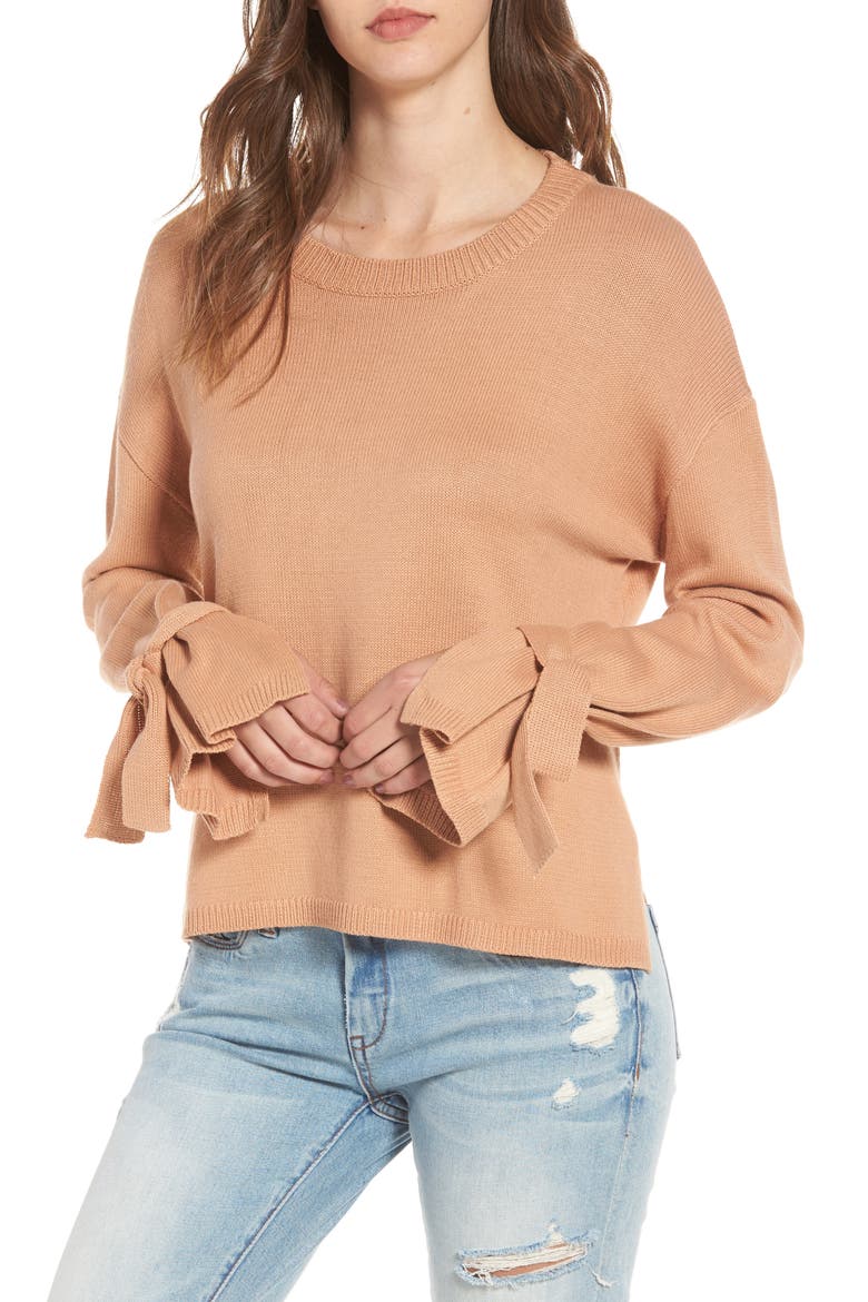 Tie Sleeve Sweater, Main, color, TAN CORK