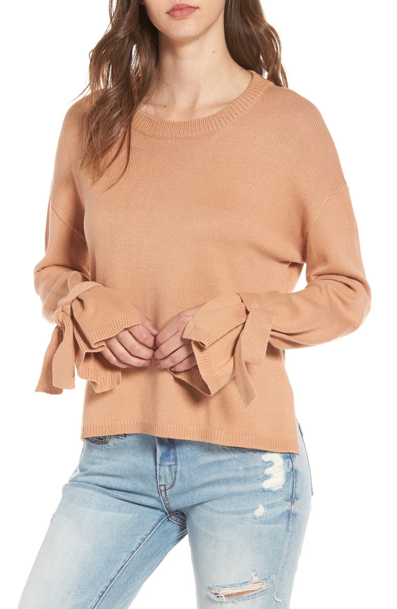 ASTR the Label Tie Sleeve Sweater, Main, color, Tan Cork