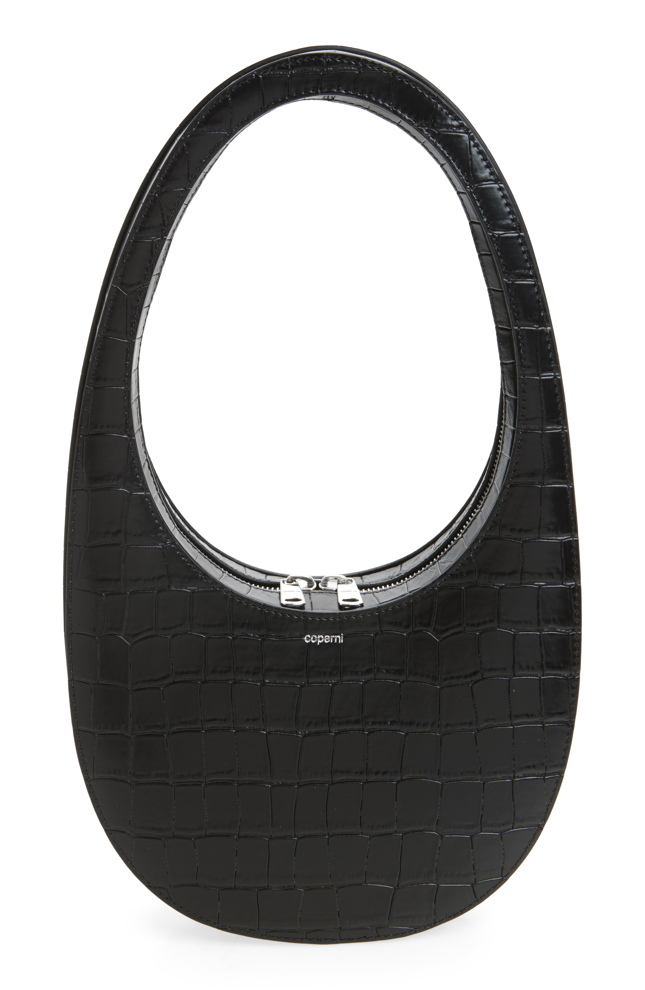 Coperni Swipe Croc Embossed Leather Handbag, Main, color, Black
