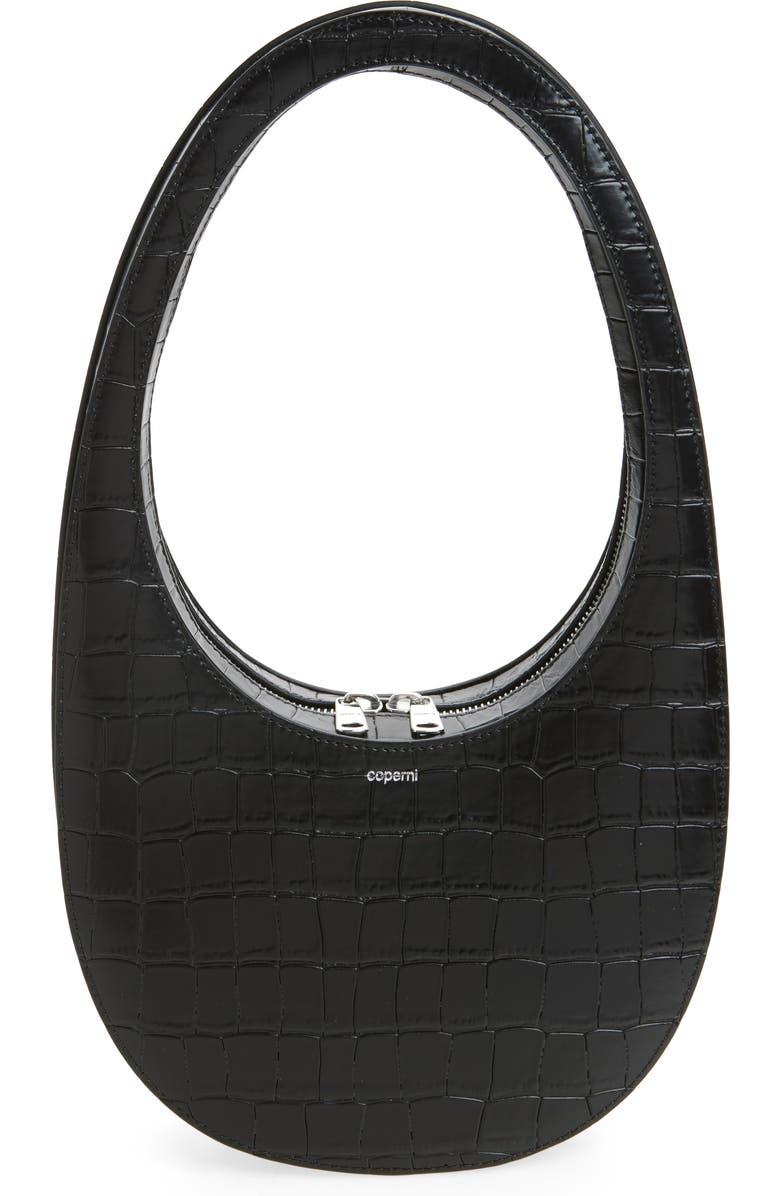 Coperni Swipe Croc Embossed Leather Handbag, Main, color, Black