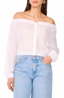 Two by Vince Camuto Off the Shoulder Long Sleeve Button-Up Top