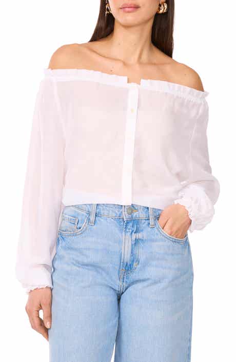 Two by Vince Camuto Off the Shoulder Long Sleeve Button-Up Top