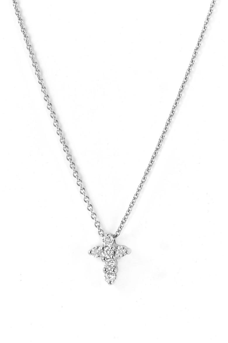 'Tiny Treasures' Diamond Cross Pendant Necklace, Main, color, WHITE