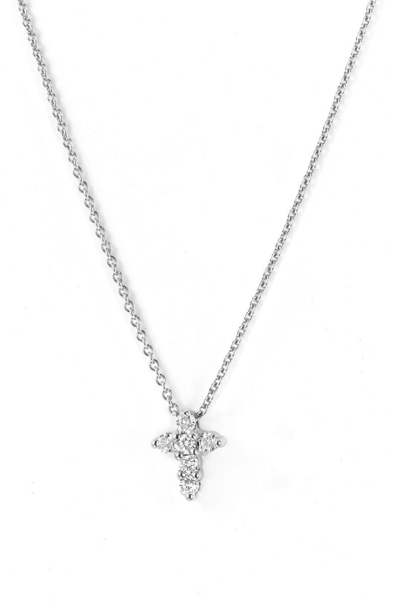 Roberto Coin 'Tiny Treasures' Diamond Cross Pendant Necklace, Main, color, White