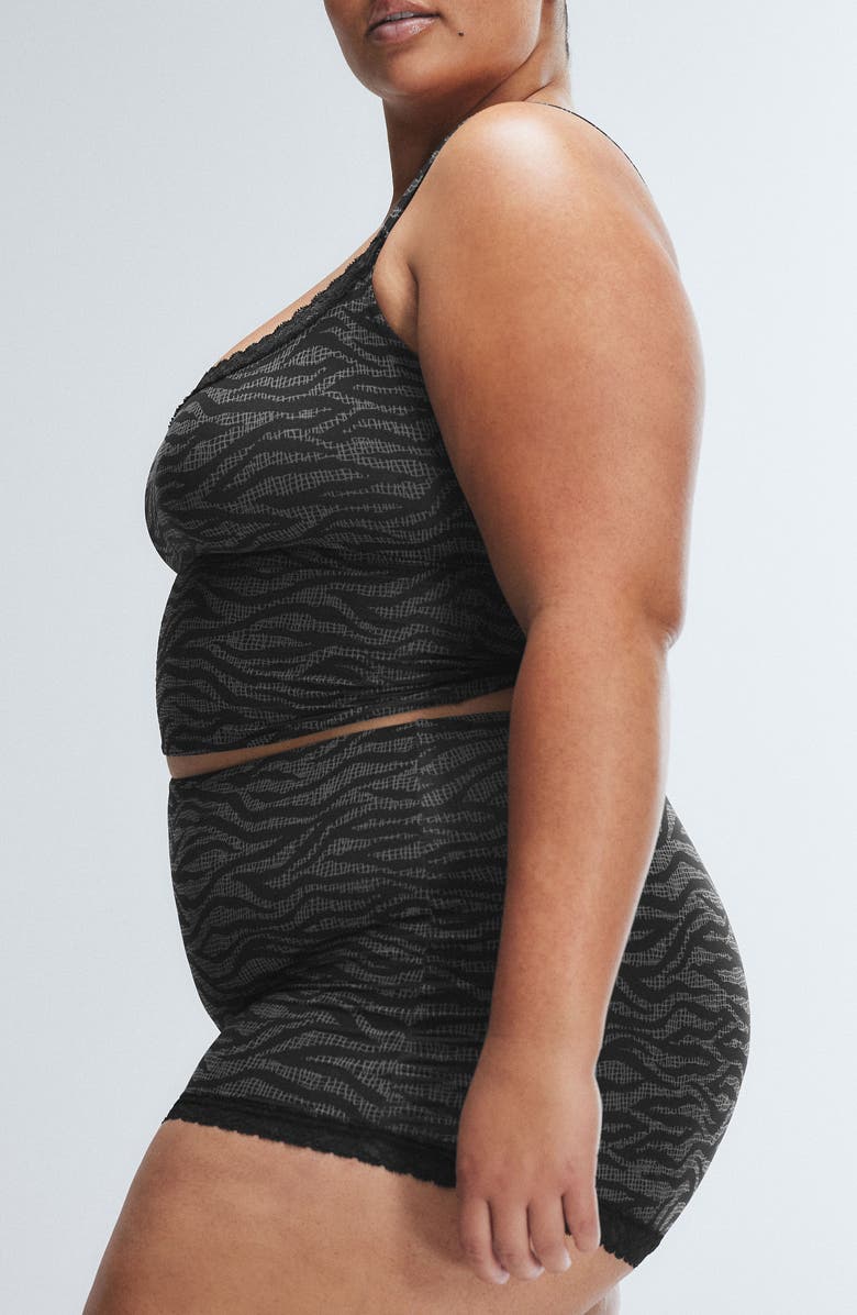 SAVAGE X FENTY Snug Hug Sleep Shorts, Alternate, color, Black Caviar Tiger Stripe Text