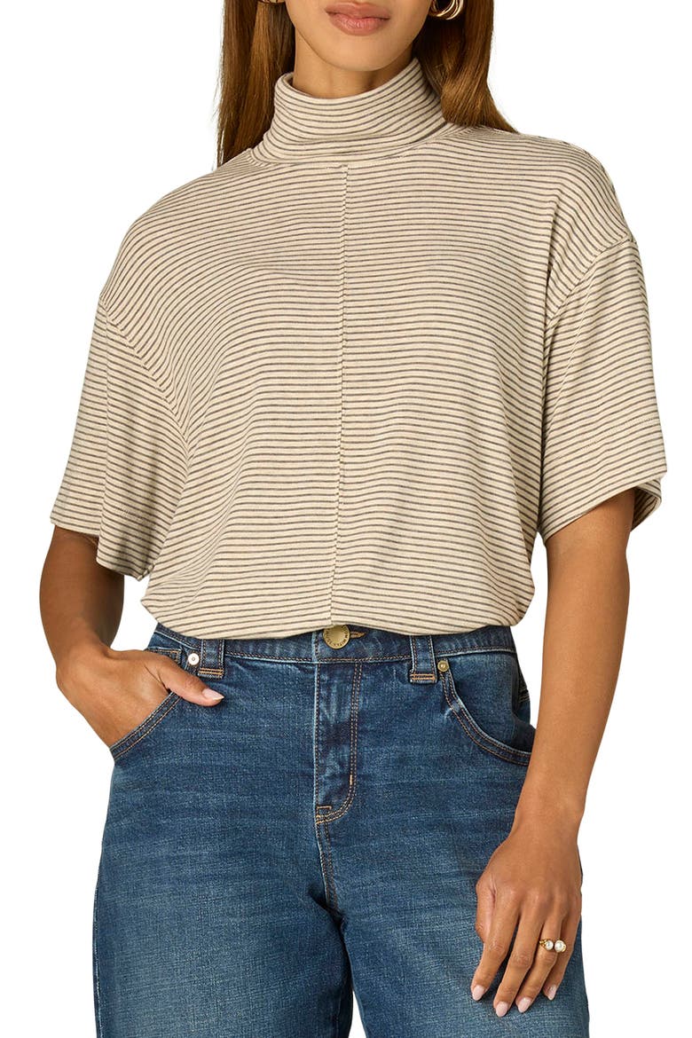 Elbow Sleeved Turtleneck Boxy Top, Main, color, HEATHER CREAM