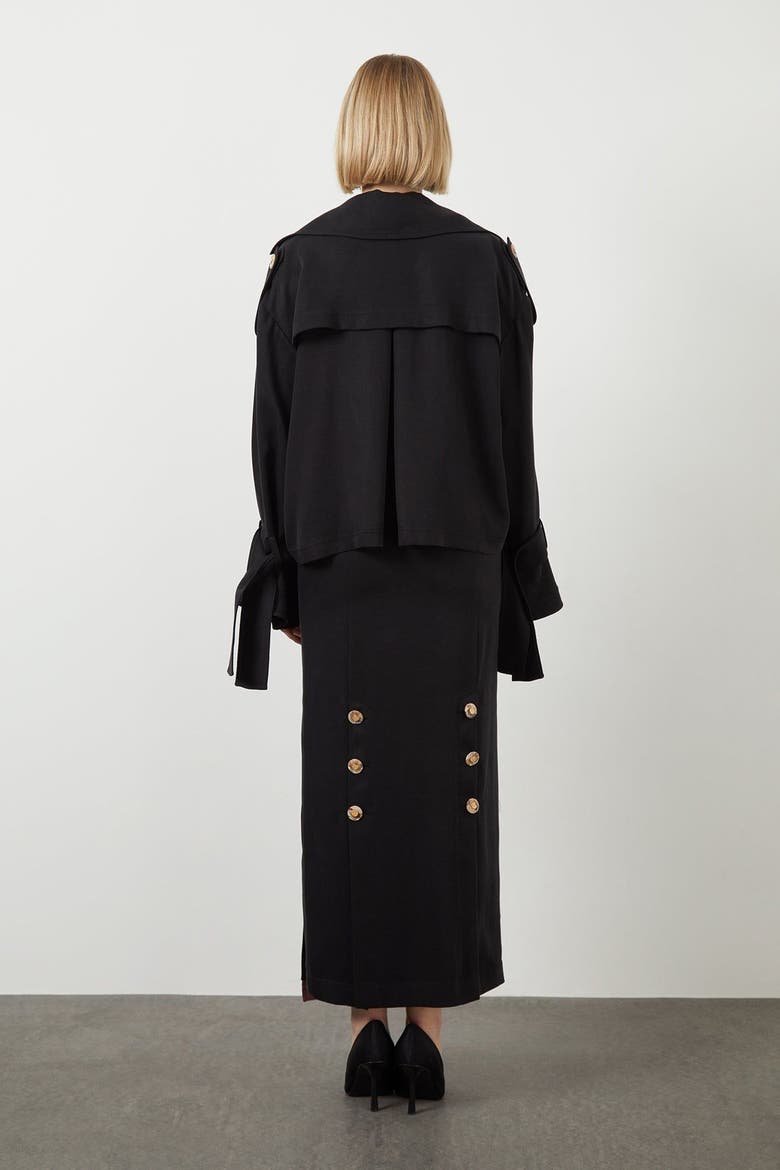 Notch Lapel Lightweight Tie-Sleeve Detail Jacket, Alternate, color, Black