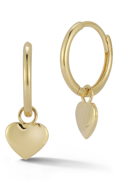 14K Gold Heart Drop Earrings