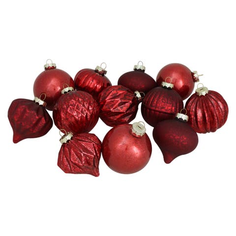 Mercury Style Onion and Ball Glass Christmas Ornament Set - 3" - Red - 12ct
