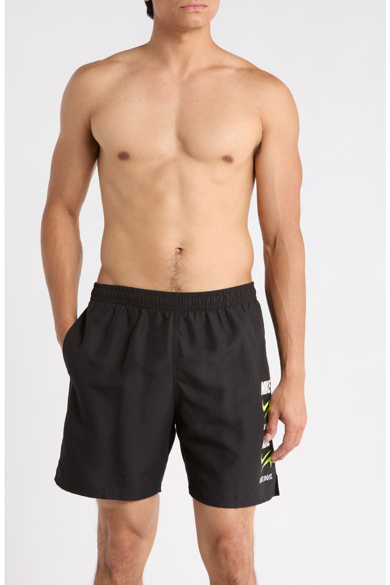 7-Inch Breaker Stacked Swim Shorts, Main, color, BLACK