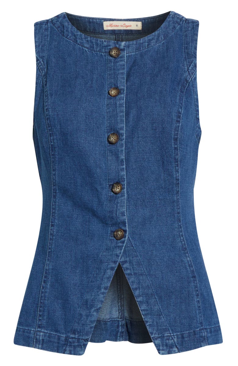 Marine Layer Charlie Denim Cutaway Vest, Alternate, color, Medium Wash