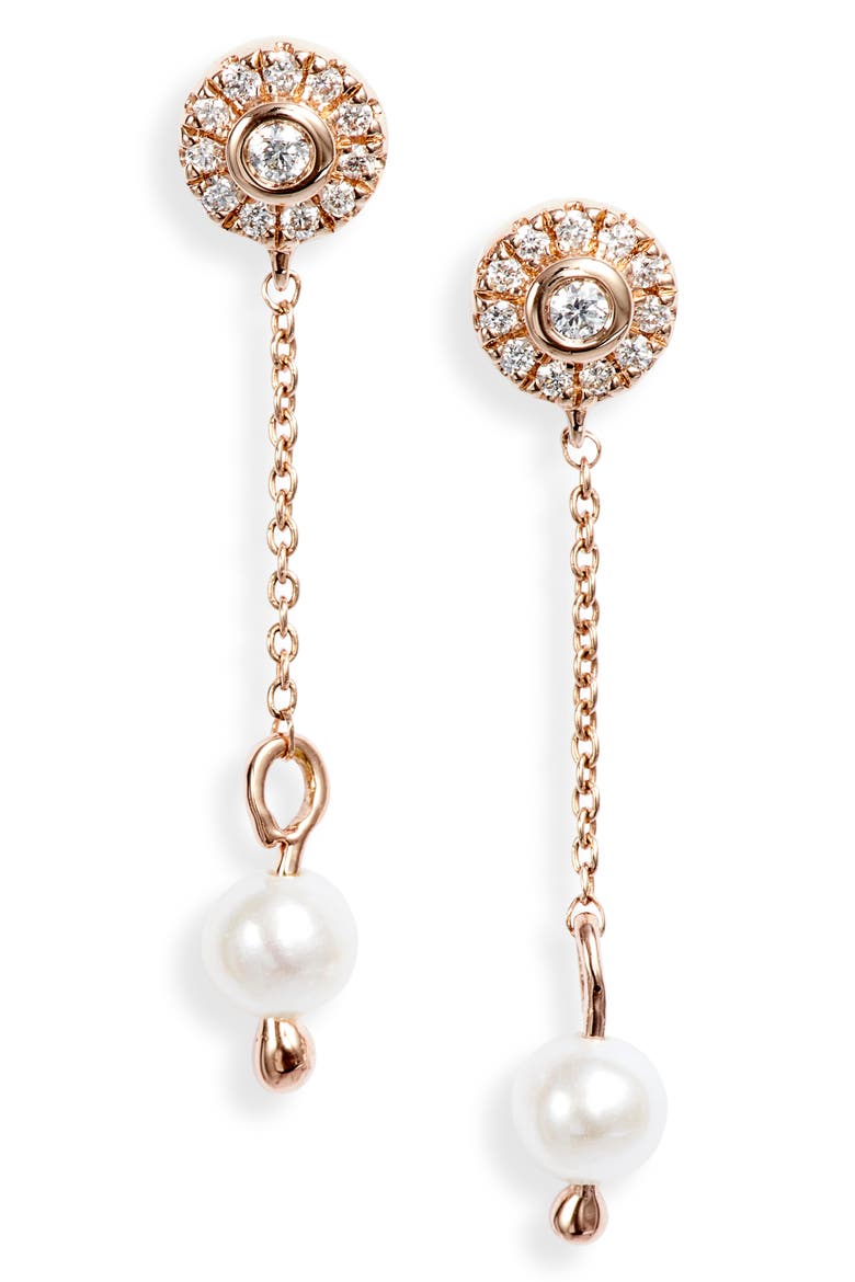 Pearl Ivy Mini Halo Linear Earrings, Main, color, ROSE GOLD