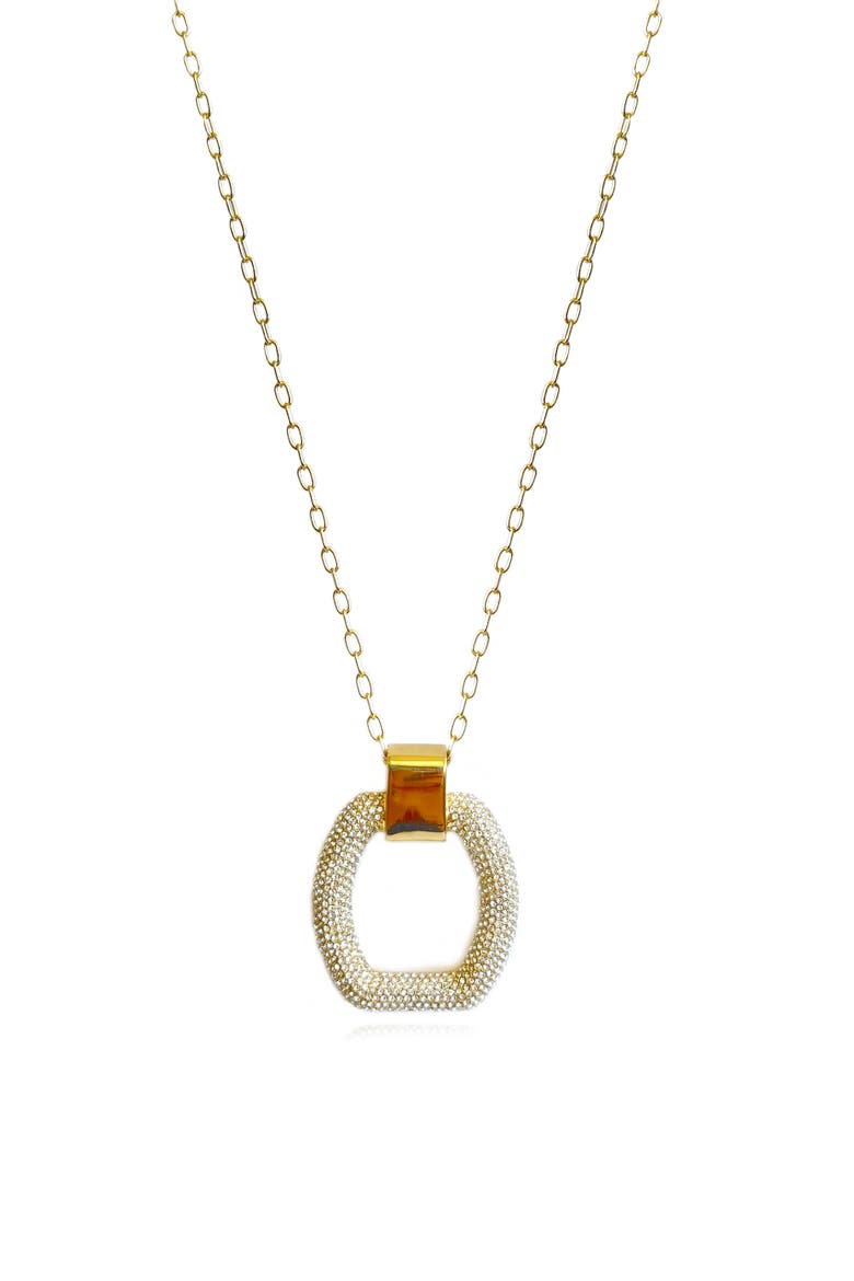 Cubist Pavé Buckle Long Pendant Necklace, Main, color, GOLD/ CRYSTAL