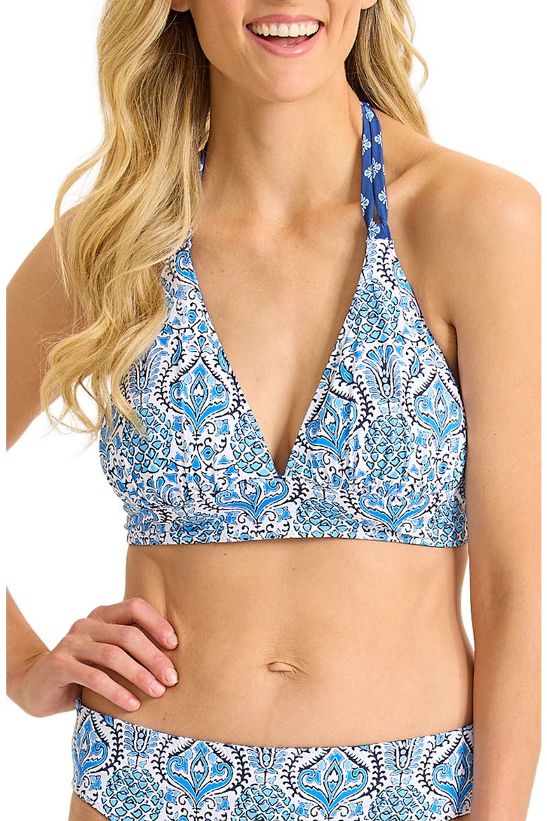 Noble Pineapple Reversible Halter Bikini Top, Alternate, color, INDIGO TIDE REV