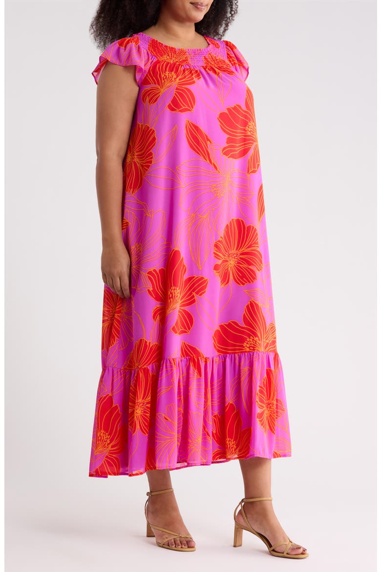 Blakely Floral Jane Midi Dress, Alternate, color, ORANGE-PINK-MULTI