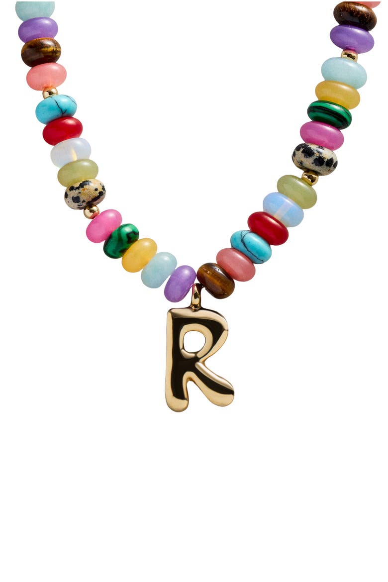 Semi Precious Bubble Initial Pendant Necklace, Main, color, MULTI R