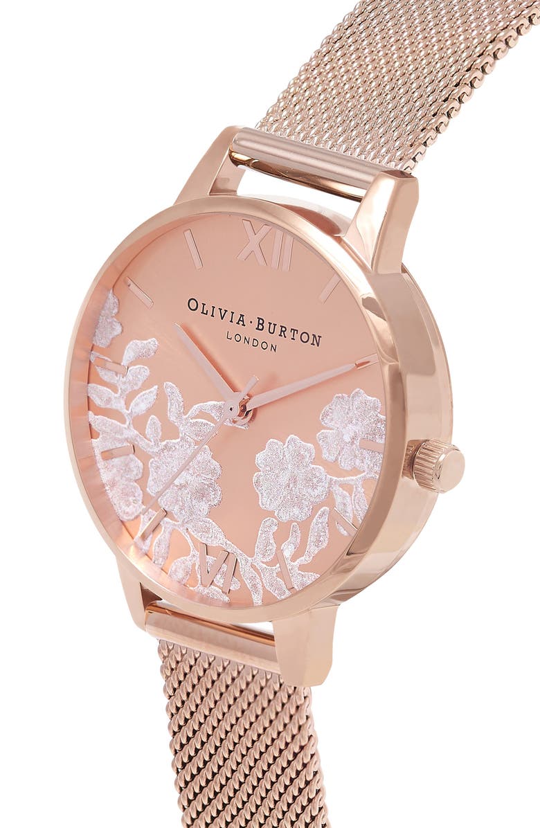 Olivia Burton Lace Detail Mesh Strap Watch, 30mm, Alternate, color, 