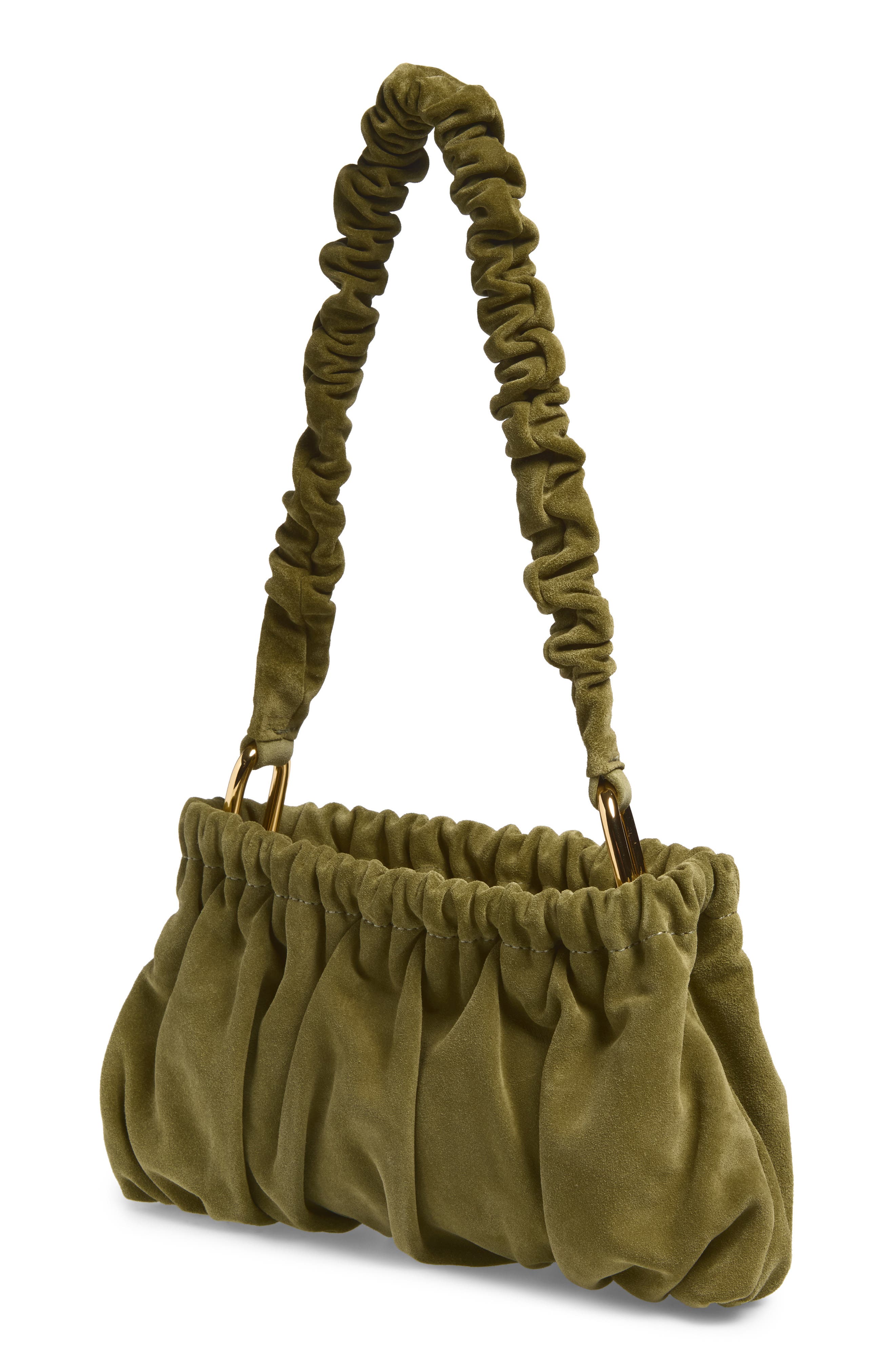 Ruched Suede Leather Clutch, Alternate, color, 00V57 THYME