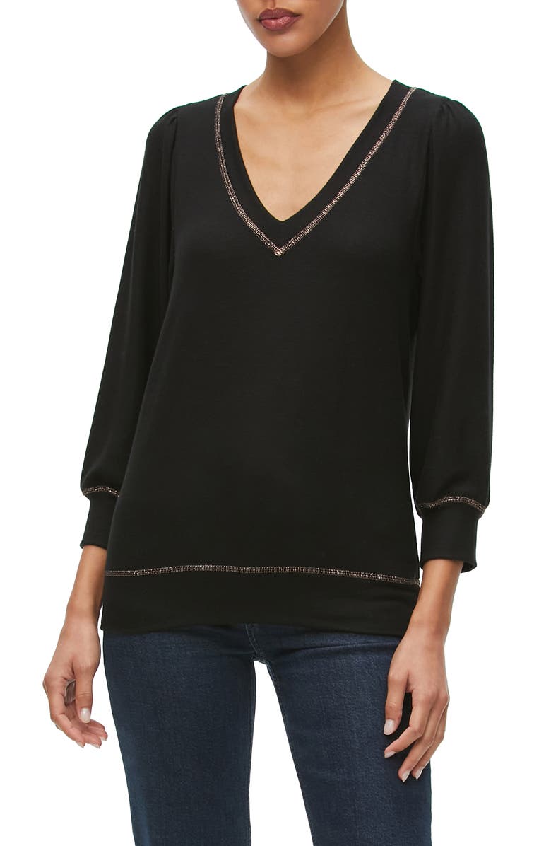 Michael Stars Gabriella Sparkle Trim V-Neck Knit Top, Main, color,