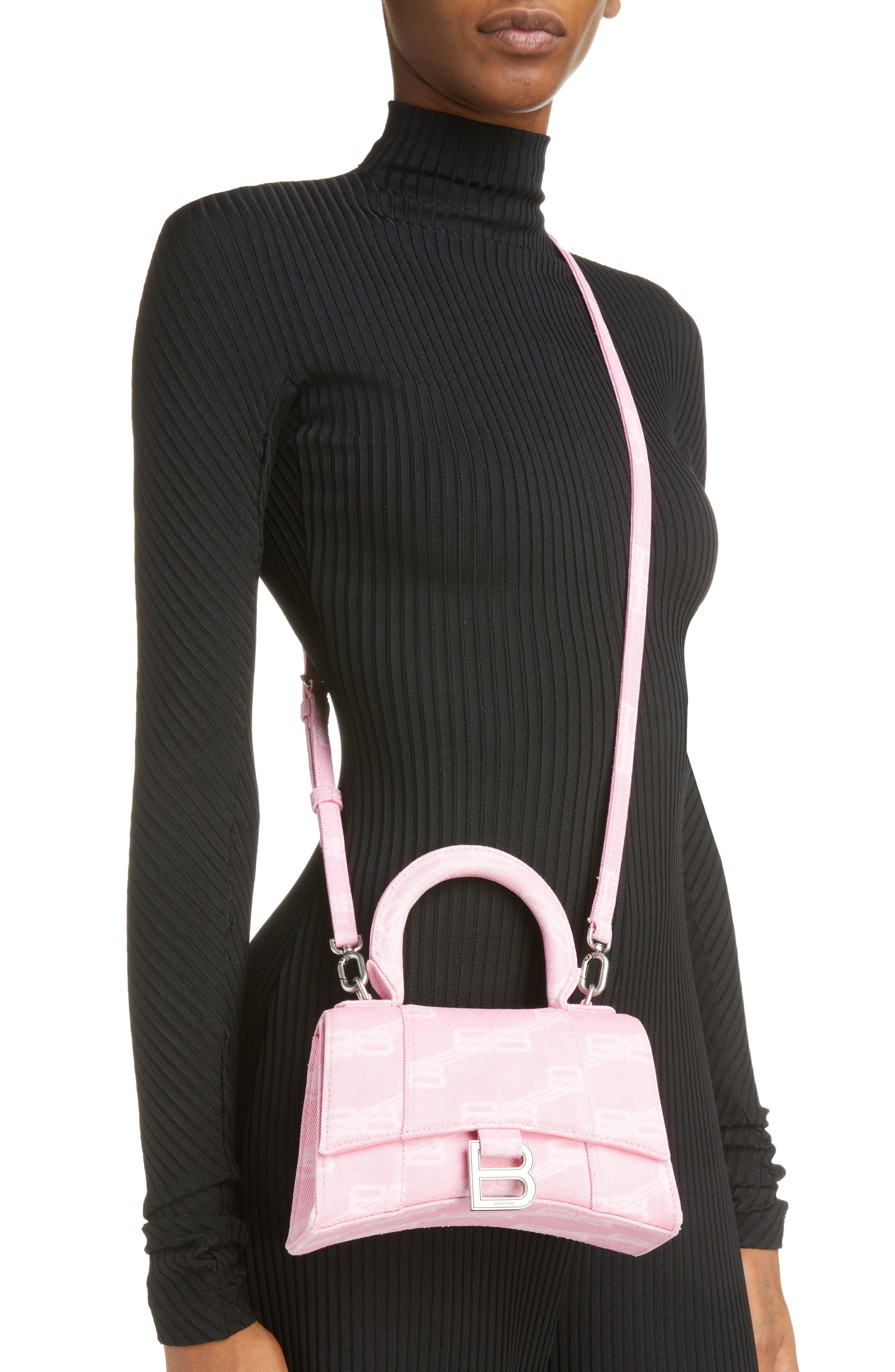 Balenciaga Extra Small Hourglass Monogram Denim Top Handle Bag, Alternate, color, 