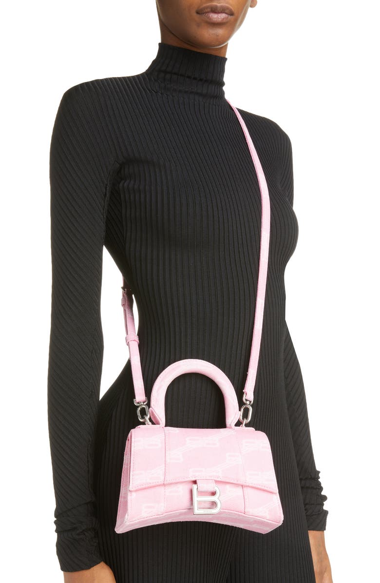 Balenciaga Extra Small Hourglass Monogram Denim Top Handle Bag, Alternate, color,