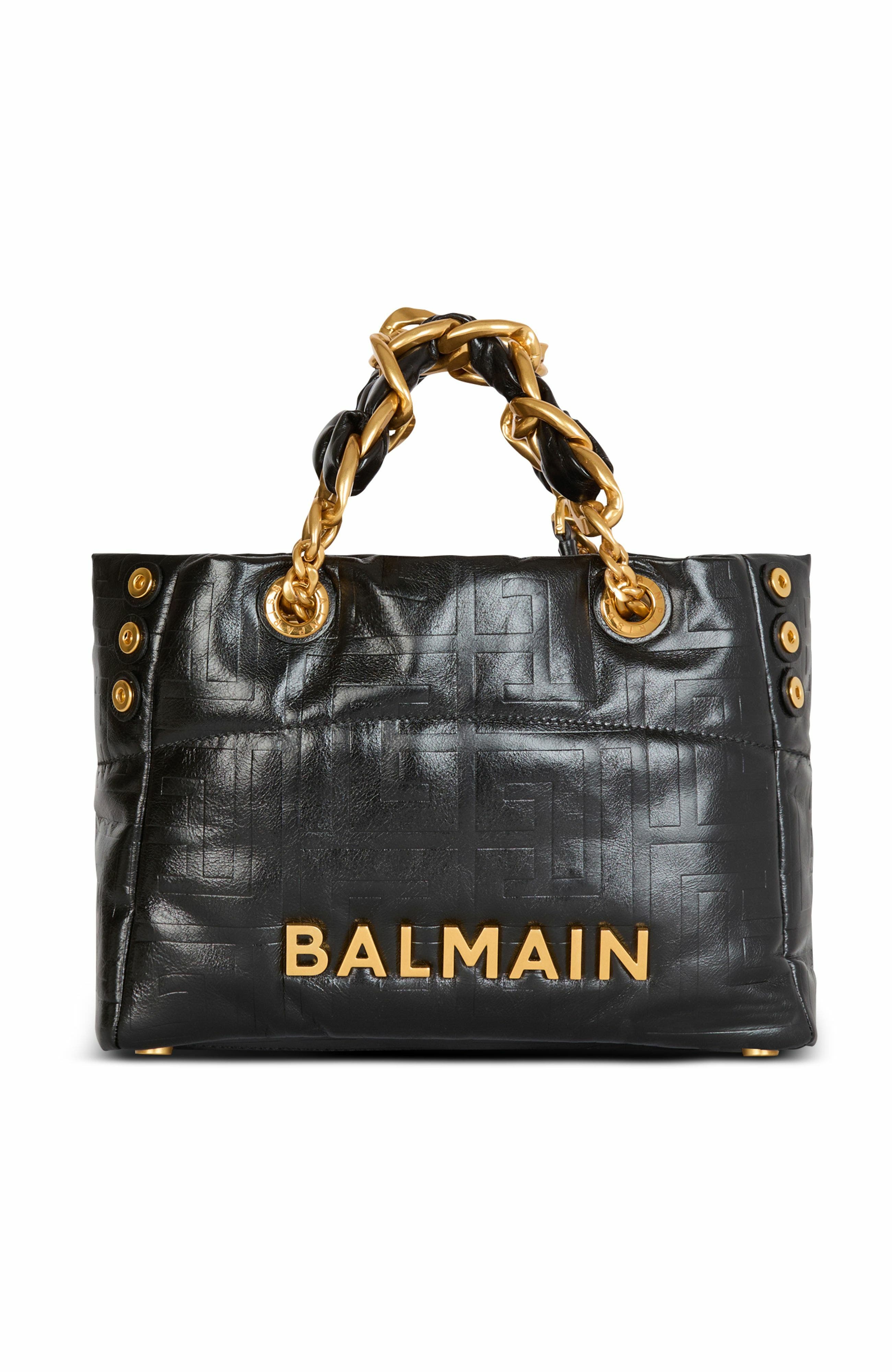 Balmain Small 1945 Soft Tote Bag In Crackled Calfskin, Main, color, 