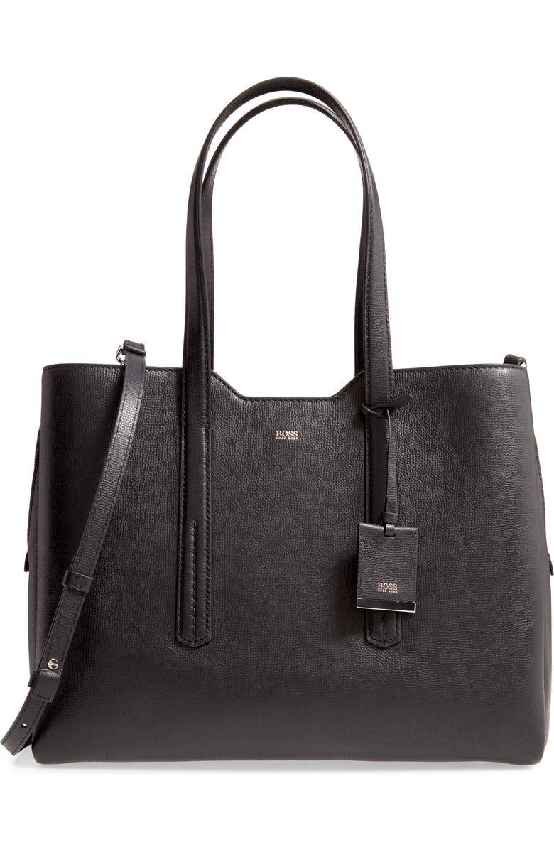 BOSS Taylor Leather Business Tote, Main, color,