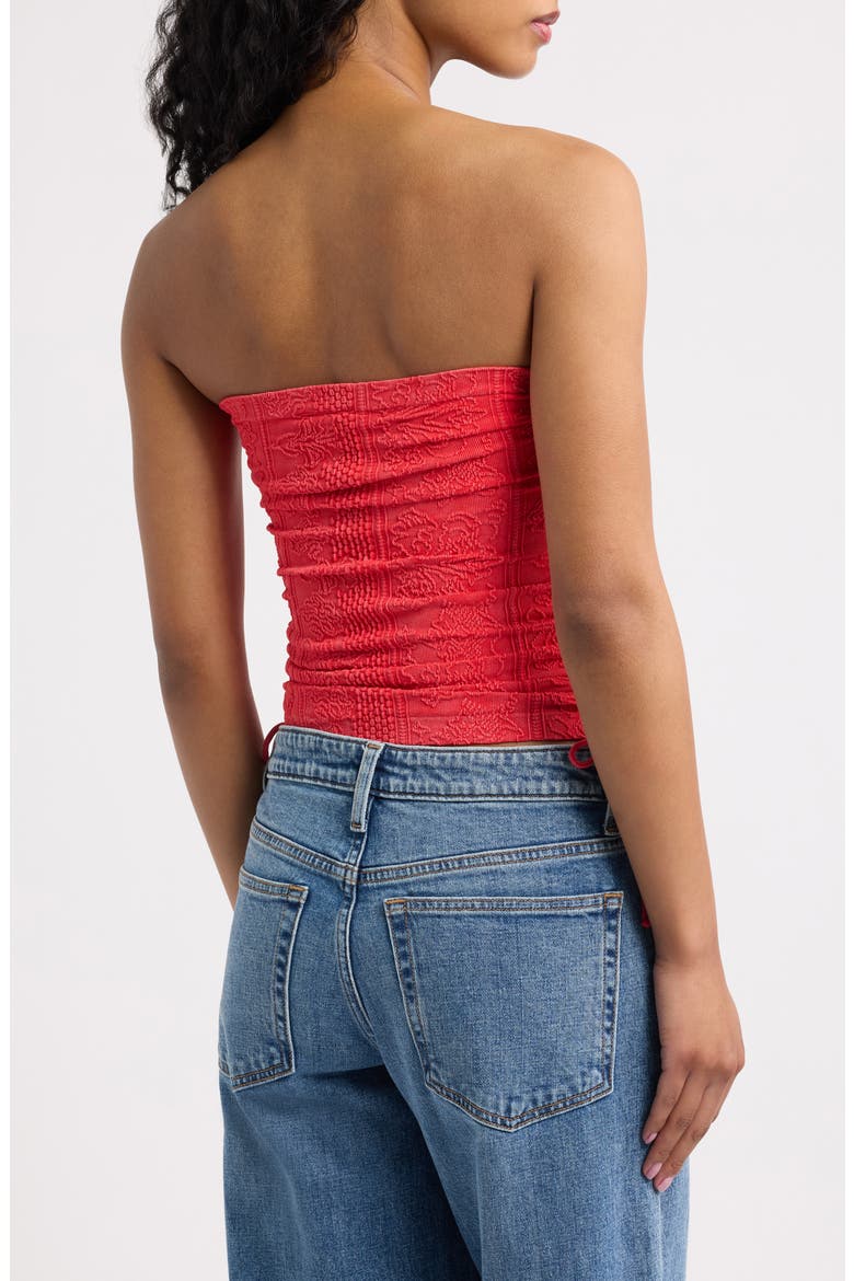 Ruched Tapestry Bandeau Top, Alternate, color, RED