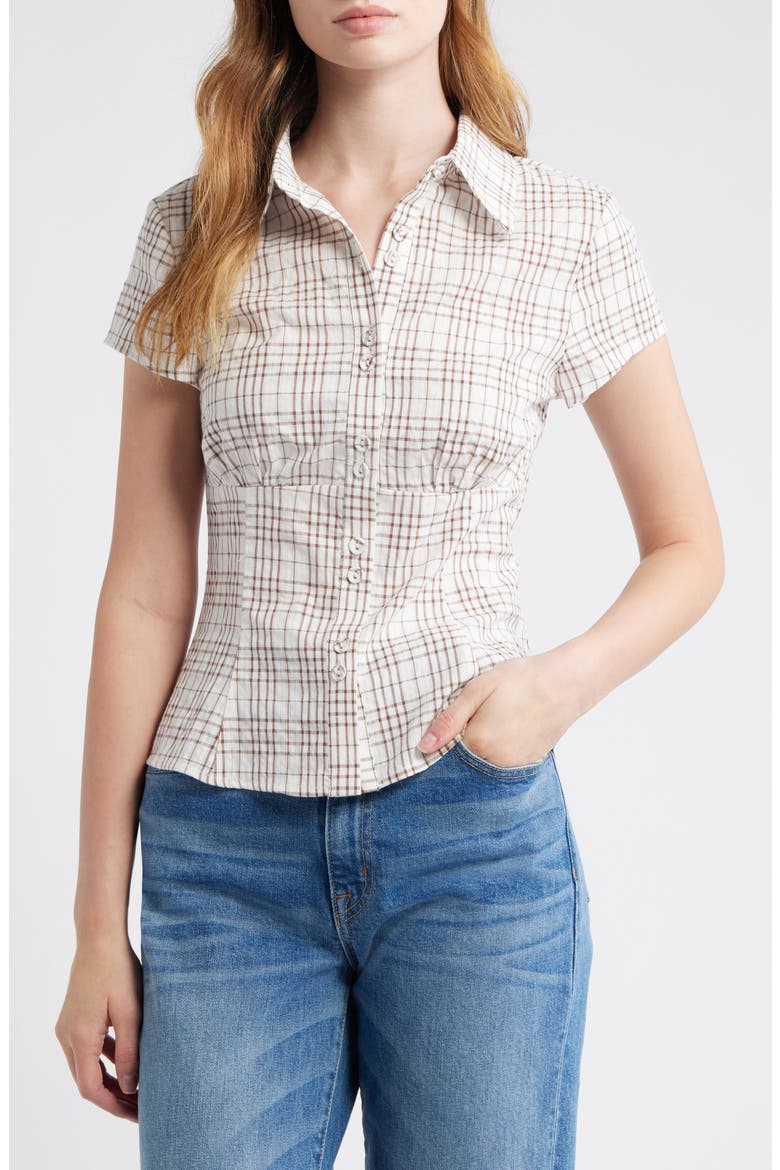Cottesloe Check Cotton Blend Button-Up Shirt, Main, color, BROWN