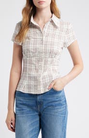 Princess Polly Cottesloe Check Cotton Blend Button-Up Shirt