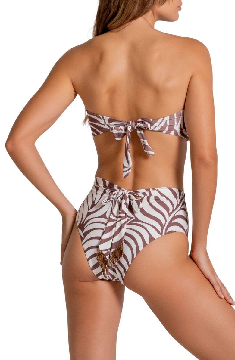 Cosita Linda Bead Trim Tie Back High Waist Bikini Bottoms, Alternate, color, Vanilla Custard