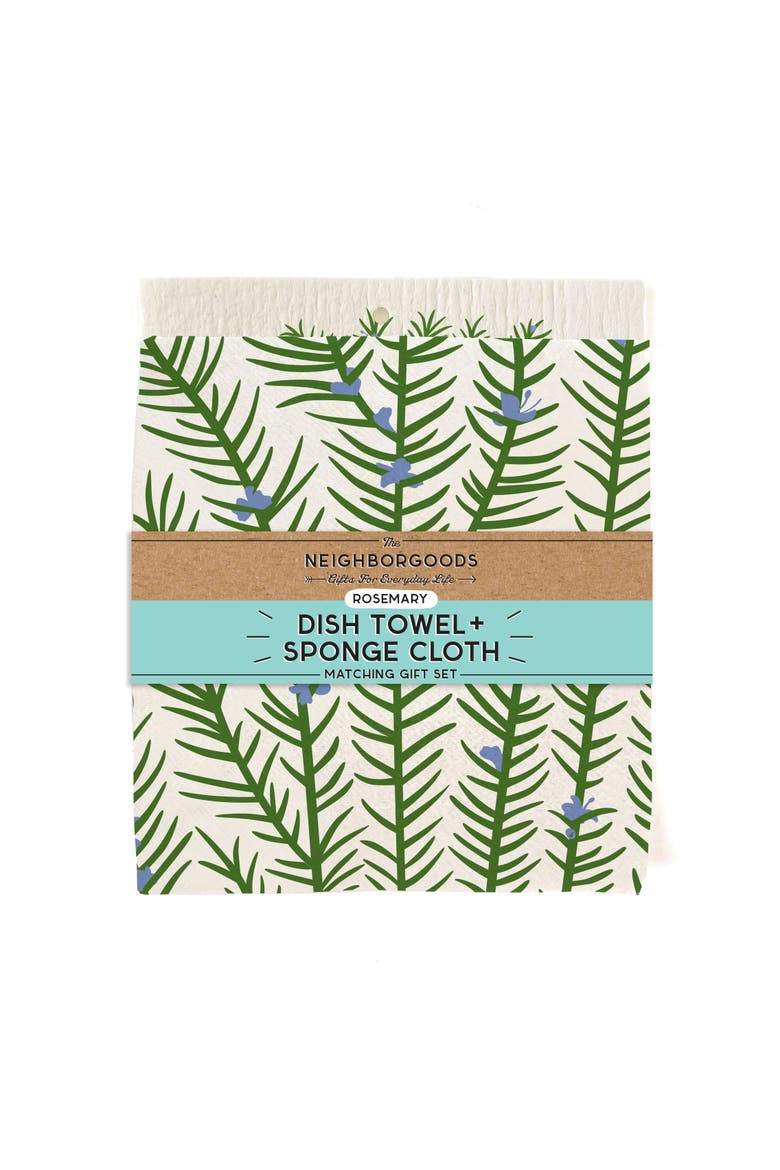 Rosemary Dish Towel + Sponge Cloth Gift Set, Alternate, color, Green