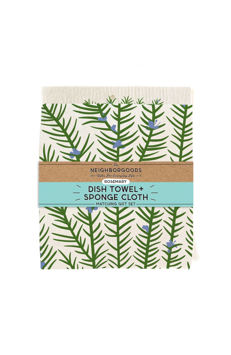 The Neighborgoods Rosemary Dish Towel + Sponge Cloth Gift Set, Alternate, color, Green