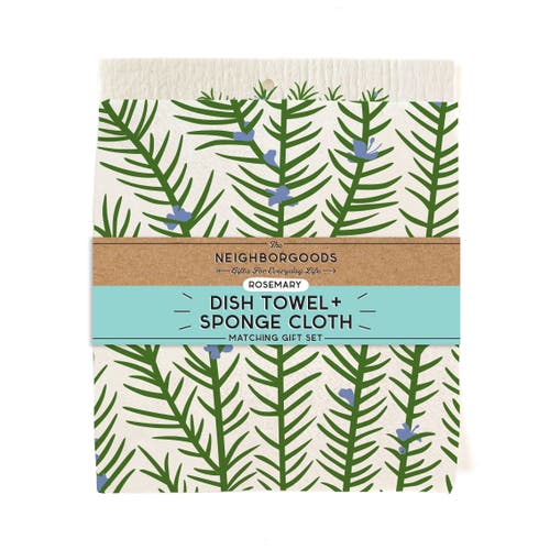 The Neighborgoods Rosemary Dish Towel + Sponge Cloth Gift Set In Multi